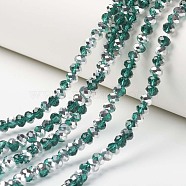 Electroplate Transparent Glass Beads Strands, Half Silver Plated, Faceted, Rondelle, Teal, 4x3mm, Hole: 0.4mm, about 113~115pcs/strand, 41~42cm(EGLA-A034-T4mm-M15)