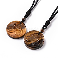 Natural Tiger Eye Triskele/Triskelion Pendant Necklace with Nylon Cord for Women, 35.43 inch(90cm)(NJEW-E091-01C)