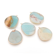 Natural Flower Amazonite Pendants, with Brass Findings, Golden, 33.5~34x27x2mm, Hole: 1.5mm(G-E526-09F)