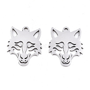 201 Stainless Steel Pendants, Laser Cut, Wolf, Stainless Steel Color, 19x15.5x0.9mm, Hole: 1.6mm(STAS-S081-030)