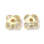 Brass Pave Clear Cubic Zirconia Bead Caps, 4-Petal, Clover, Real 18K Gold Plated, 4.5x4.5x2mm, Hole: 1mm(KK-B072-10G)