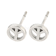 Rack Plated Peace Sign Brass Studs Earrings for Women, Lead Free & Cadmium Free, Long-Lasting Plated, Matte Silver Color, 5.5mm(EJEW-Z048-01P)