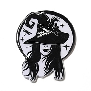 Printed Acrylic Pendants, Hecate with Witch Hat Charm, Black, 40x33x2.5mm, Hole: 1.8mm(MACR-G059-10D)