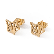 304 Stainless Steel Origami Fox Head Stud Earrings for Women, Golden, 9.5x9mm, Pin: 0.7mm(EJEW-F286-03D-G)