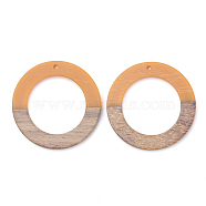 Resin & Wood Pendants, Ring, Sandy Brown, 38x3.5mm, Hole: 1.8mm(RESI-T023-05E)