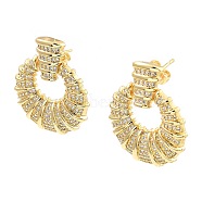 Rack Plating Brass Micro Pave Clear Cubic Zirconia Dangle Stud Earrings, Croissant, Real 16K Gold Plated, 29.5x25mm(EJEW-M223-16G)