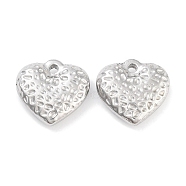 Non-Tarnish 304 Stainless Steel Pendants, Textured Heart Charm, Stainless Steel Color, 16x16.5x5mm, Hole: 2mm(STAS-P364-22P)