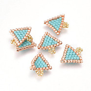 MIYUKI & TOHO Handmade Japanese Seed Beads Pendants, Loom Pattern, Triangle, Pale Turquoise, 14~14.5x14~14.5x1.7mm, Hole: 1.5mm(SEED-A027-XA03)