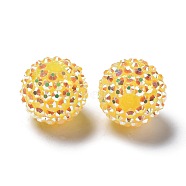 Chunky Resin Rhinestone Bubblegum Ball Beads, DIY Material for Jewelry Making, Round, Yellow, about 20mm in diameter, hole: 2mm(X-CLAY-G007-11)