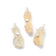 Natural Citrine Pendants, Silver Color Plated Copper Wire Wrapped Nuggets Charms with Star, Silver Color Plated, 23~46x10~17x8~13mm, Hole: 4mm(PALLOY-JF02086-02)