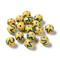 Handmade Porcelain Beads, Famille Rose Porcelain, Round, Yellow, 10mm, Hole: 1.6mm(PORC-G011-02A)