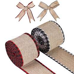 2 Rolls 2 Colors Linen Rolls, Jute Ribbons, For Christmas Craft Making, Red & Black, Mixed Color, 2-1/2 inch(65mm), 5m/roll, 1 roll/color(OCOR-SZ0001-08)