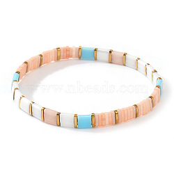 Glass Seed Beads Stretch Bracelets for Women, Rectangle, Light Salmon, 6.30 inch(16cm)~6.50 inch(16.5cm)(MI7337-4)