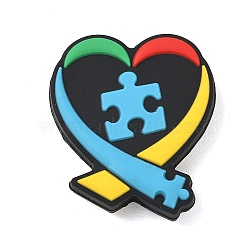 Autism Theme Silicone Beads, Focal Beads, Heart with Puzzle, 30x26x7mm, Hole: 2.5mm(SL-CBAF318-D06)