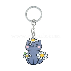 Arcylic Keychain, with Alloy Rings, Animal Themes, Cat Shape, 9.8cm(KEYC-YW00013-01)