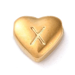 201 Stainless Steel Beads, Golden, Heart, Letter X, 7x8x3.5mm, Hole: 1.5mm(STAS-M335-01X-G)