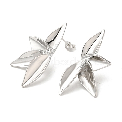 Brass Stud Earrings for Women, Leaf, Platinum, 40.5x21mm(EJEW-M251-04P)