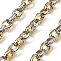 304 Stainless Steel Rolo Chains, Unwelded, with Spool, Ion Plating(IP), Golden & Stainless Steel Color, 10.5x8x3.5mm(CHS-C014-06GP)