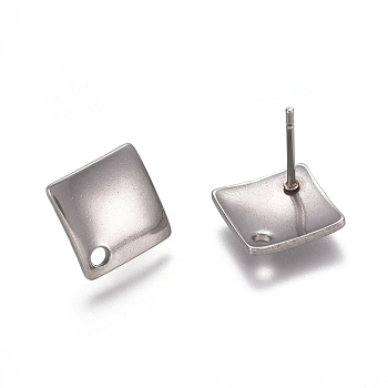 304 Stainless Steel Stud Earring Findings, with Loop, Rhombus, Stainless Steel Color, 13.5x13.5x2mm, Side Length: 10x10x2mm, Hole: 1.5mm, Pin: 0.8mm