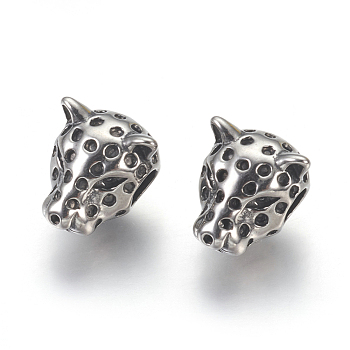 304 Stainless Steel Beads, Large Hole Beads, Leopard, Antique Silver, 14x10x10.5mm, Hole: 4mm