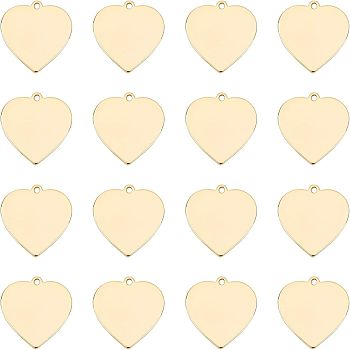 Brass Pendants, Stamping Blank Tag, Heart, Real 18K Gold Plated, 23x22.5x1mm, Hole: 1mm, 16pcs/box