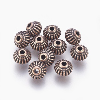 Tibetan Style Alloy Bicone Beads, Cadmium Free & Nickel Free & Lead Free, Red Copper, 8x6.5mm, Hole: 1.5mm, about 950pcs/1000g