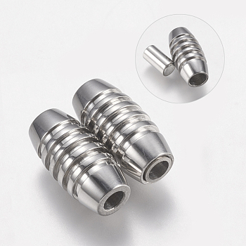 304 Stainless Steel Magnetic Clasps with Glue-in Ends, Oval, Stainless Steel Color, 16x8mm, Hole: 3mm