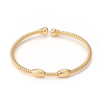 Rack Plating Brass Cuff Bangles with Bead, Long-Lasting Plated Twist Bangles for Women Men, Cadmium Free & Lead Free, Real 18K Gold Plated, Inner Diameter: 2-3/8 inch(6.1cm)