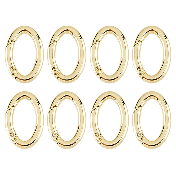8Pcs Rack Plating Brass Springs Gate Rings, Long-Lasting Plated, Lead Free & Cadmium Free, Oval, Real 18K Gold Plated, 29.5x19.5x4mm