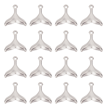 20Pcs 304 Stainless Steel Pendants, Whale Tail Shape, Stainless Steel Color, 25.5x25x2.8mm, Hole: 3mm