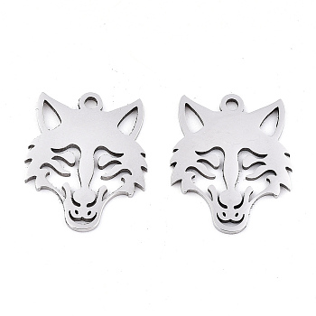 201 Stainless Steel Pendants, Laser Cut, Wolf, Stainless Steel Color, 19x15.5x0.9mm, Hole: 1.6mm