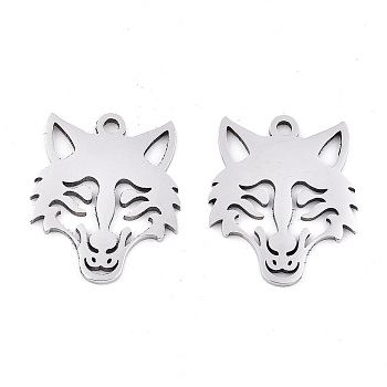 Non-Tarnish 201 Stainless Steel Pendants, Laser Cut, Wolf, Stainless Steel Color, 19x15.5x0.9mm, Hole: 1.6mm