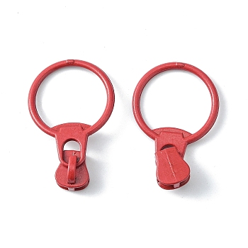 Alloy Zipper, with Resin Puller, Round, Cadmium Free & Lead Free, Dark Red, 37mm, ring: 31.5x23.5x1.5mm, zipper puller: 10.5x9x7.5mm