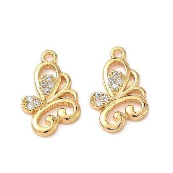 Brass Micro Pave Clear Cubic Zirconia Pendants, Butterfly, Nickel Free, Real 18K Gold Plated, 15.5x10x2mm, Hole: 1.2mm