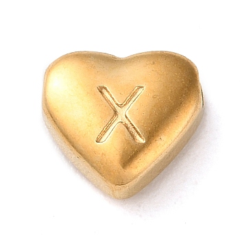 201 Stainless Steel Beads, Golden, Heart, Letter X, 7x8x3.5mm, Hole: 1.5mm