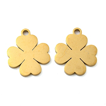 Ion Plating(IP) 316 Surgical Stainless Steel Charms, Laser Cut, Clover Charm, Real 18K Gold Plated, 14.5x12.5x1mm, Hole: 1.6mm