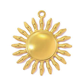 304 Stainless Steel Pendants, Sun Charms, Ion Plating(IP), Mirror Polished Finish, Real 18K Gold Plated, 35x31mm, Hole: 2.2mm