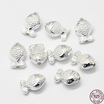 925 Sterling Silver Beads, Fish, Silver, 12.5x8.7x5.8mm, Hole: 1.3mm