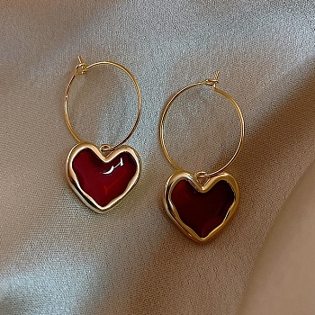 Alloy Enamel Dangle Earrings for Women, with 925 Sterling Silver Pin, Heart, 24x10mm
