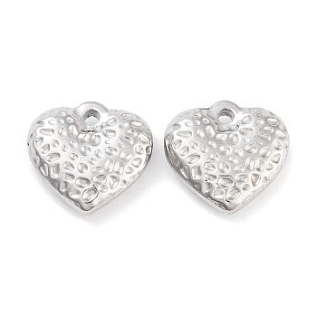 Non-Tarnish 304 Stainless Steel Pendants, Textured Heart Charm, Stainless Steel Color, 16x16.5x5mm, Hole: 2mm