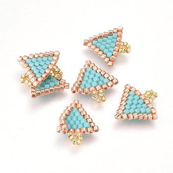 MIYUKI & TOHO Handmade Japanese Seed Beads Pendants, Loom Pattern, Triangle, Pale Turquoise, 14~14.5x14~14.5x1.7mm, Hole: 1.5mm
