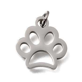 304 Stainless Steel Pendants, Paw Print Charms, Polishing, Stainless Steel Color, 15.5x14.5x1.5mm, Hole: 3.5mm