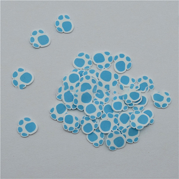 Handmade Polymer Clay Cabochons, Dog Paw, Deep Sky Blue, 5~6.5x5~6.5x6mm