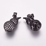Brass Micro Pave Cubic Zirconia Pendants, Calabash, Hollow, Gunmetal, 22x12x11mm, Hole: 3.5x4mm(ZIRC-G091-55B)