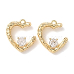 Brass Micro Pave Cubic Zirconia Pendants, Heart Charms, Long-Lasting Plated, Real 18K Gold Plated, 15.5x14.5x4mm, Hole: 1.4mm(KK-A295-02A-G)