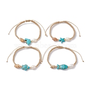 Natural Shell & Pearl & Synthetic Turquoise Braided Bead Bracelets, Mixed Shapes, Inner Diameter: 2~3-3/8 inch(5~8.5cm)(BJEW-JB09914)