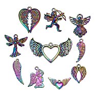 20Pcs 10 Style Rainbow Color Alloy Pendants, Cadmium Free & Nickel Free & Lead Free, Angel, Heart Shape Wings, Cupid Angel, Heart with Wing, Wing, Cupid, 21.5~30x9~26x1~3.5mm, Hole: 1.2~2mm, 2pcs/style(FIND-LS0001-14MC)