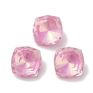 Glass Rhinestone Cabochons, Point Back & Back Plated, Faceted, Square, Light Rose, 12x12x6.5mm(RGLA-G020-03A-123AM)