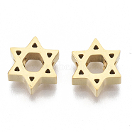 304 Stainless Steel Beads, for Jewish, Star of David, Golden, 8.5x10x3mm, Hole: 2mm(STAS-S079-190G)