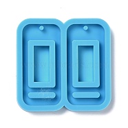 DIY Pendant Silicone Molds, for Earring Making, Resin Casting Molds, For UV Resin, Epoxy Resin Jewelry Making, Rectangle, Deep Sky Blue, 42x43x4mm, Hole: 2mm, Inner Diameter: 37x18mm(DIY-F102-08)
